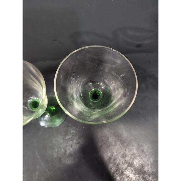 Tiffin Green Stem Cordials Festoon Optic Wine Uranium Vintage Stemware, Set of 2 - Picture 8 of 13